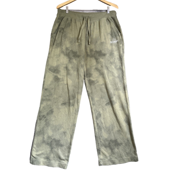Old Navy Pants Womens XL Olive Tie Dye High Rise Joggers Wide Leg Pockets Logo - Picture 1 of 10